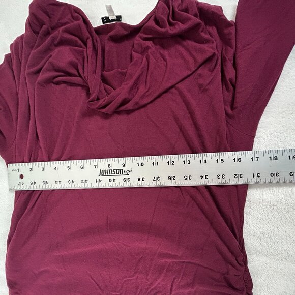 Cabi Womens Long-Sleeve Draped Front Ruched Top Size Large Burgundy Stretch #393 - Picture 5 of 6